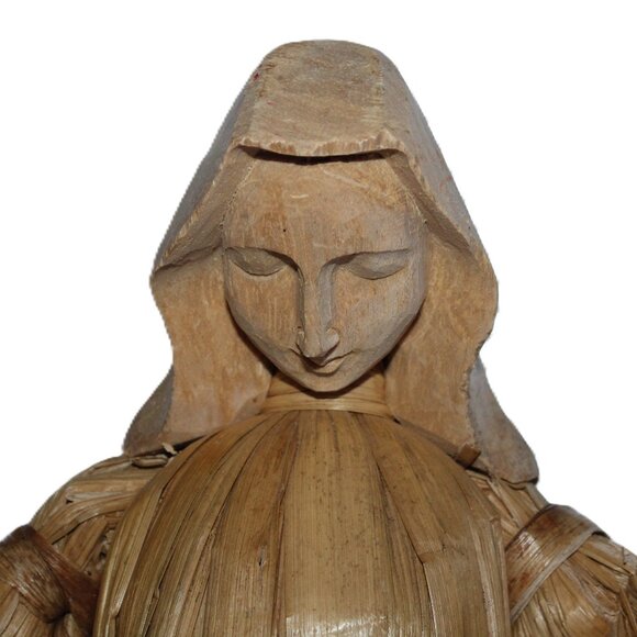 Vintage Rare Christmas Mary And Joseph Carved Cornhusk Wood Set Figures - Picture 10 of 16